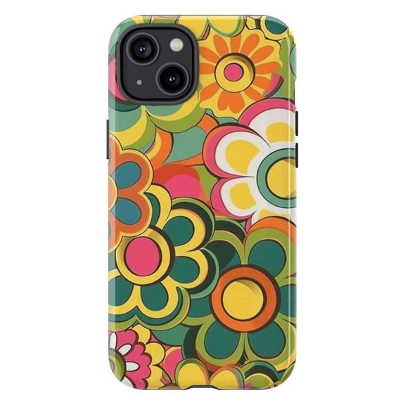 Groovy Retro Floral Phone Case, Bold Vintage Flower Design iPhone Cover, Colorful Artistic Protective Case for iPhone 16 15 14 13 12 11 Plus Pro Max Mini