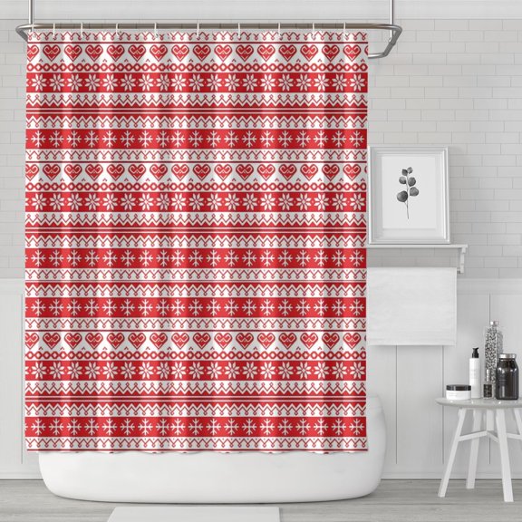 Red and White Christmas Pattern Shower Curtain 84"x72" ,Bathroom Decorative Shower Curtains Set with 12 Hooks,Modern Waterproof Washable Shower Curtain