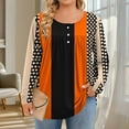 thumbnail image 2 of JSheng Women's Long Sleeve Tops Plus Size Fashion Printing Casual Round Neck Button Loose Pullover T-shirt for Daily Wear Orange XXXXL, 2 of 5
