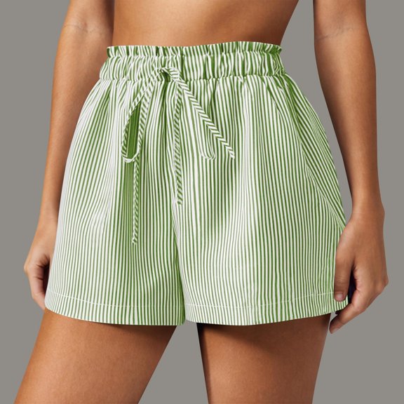Byworldtasic Womens Shorts Women Striped Elastic High Waisted Shorts Women Casual Trendy Summer Womens Shorts with Pockets