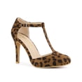 thumbnail image 1 of BLISSFUL STEP Chaussures pour Femmes Bout Rond Talon Aiguille Sandales à Bride en T Léopard 5.5, 1 of 7