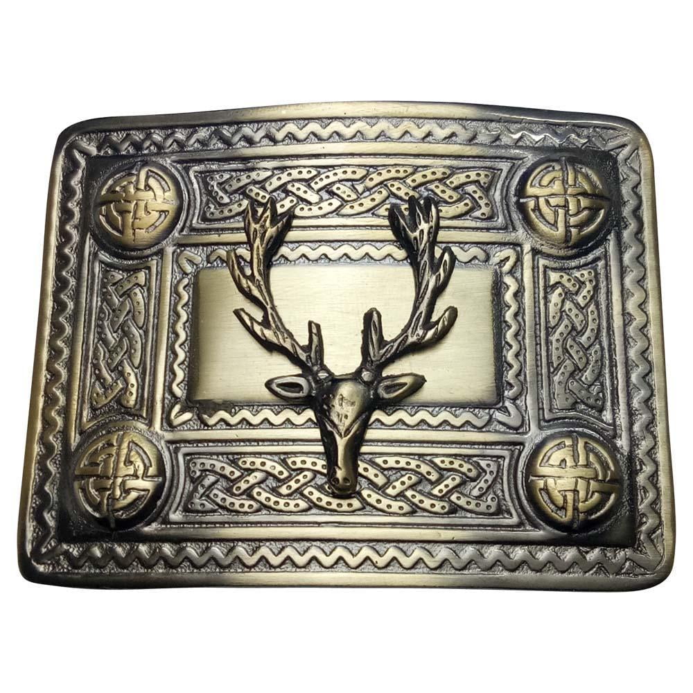 athletin Men's Kilt Belt Buckle Scottish Stag Head Antique Brass