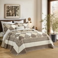 thumbnail image 2 of DDUOXIN 128x120 Bedspreads for King Size Beds - 100% Organic Cotton Beige Brown Patchwork Plaid Reversible California King Bedspread, Lightweight Vintage Cal Oversized King Quilt Bedding Set, 3 Piece, 2 of 11