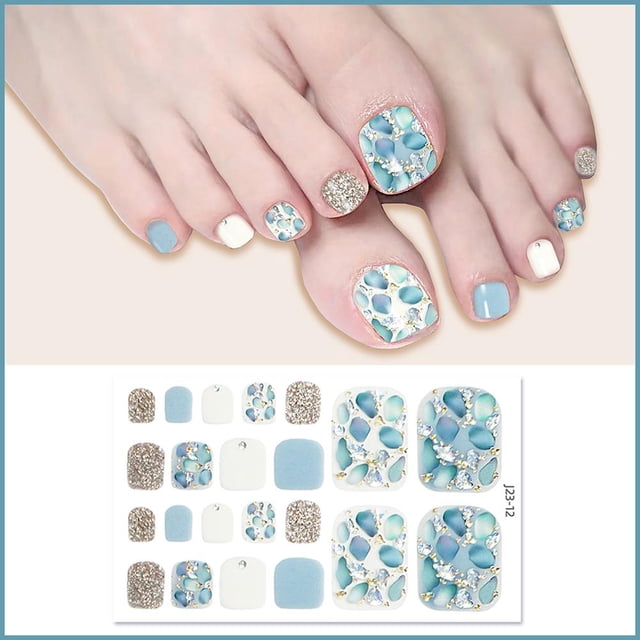 22Pcs/Sheet Removable Toe Nail Fake Nail Art Fake Nails French Nails Nail Mani Press Set