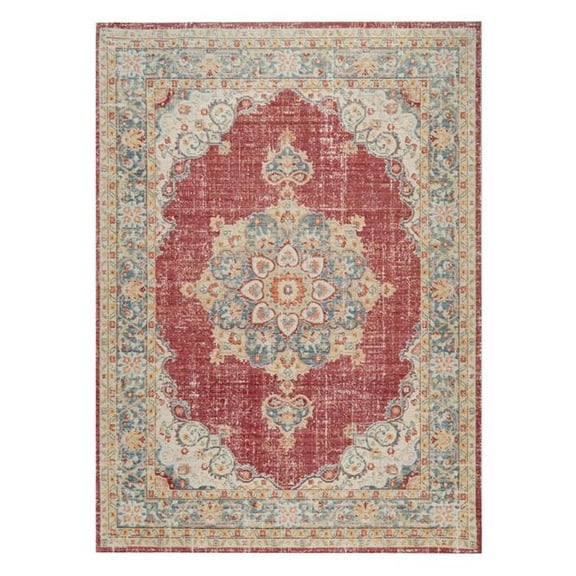 2 x 3 ft. Medallion Power Loom Distressed Rectangle Area Rug, Blue & Yellow