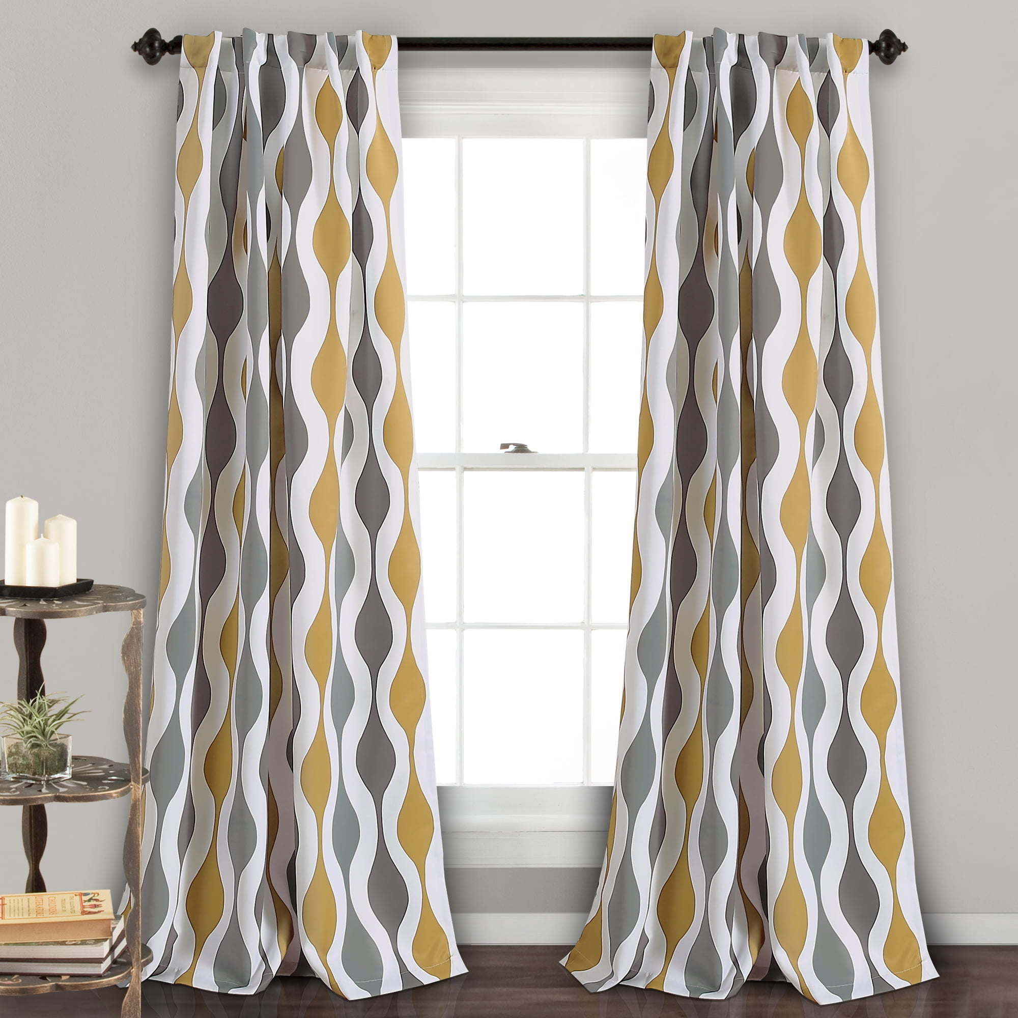 DriftAway Riley Geo Room Darkening Blackout Thermal Insulated Grommet Lined Window Curtains Mid Century Geometric Pattern 2 Layers 2 Panels Each 52 Inch by 96 Inch Gold Black Gray