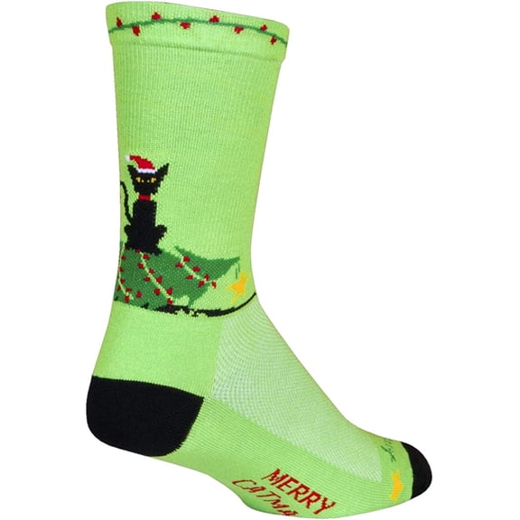 SockGuy Merry Catmas Crew Socks - 6 inch, Green/Black, Small/Medium