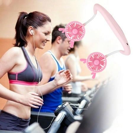 

USB LED Light Rechargeable Neckband Lazy Neck Hanging Style Dual Cooling Fan