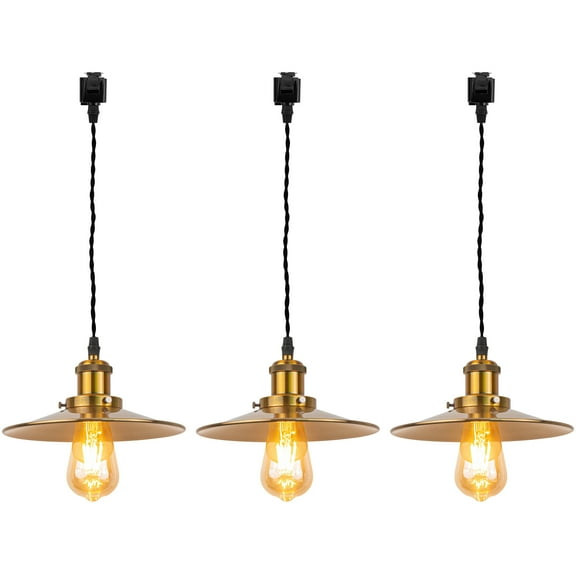 Kiven J-Type Track Lighting, 3-Light Modern Juno Track Pendant Light with Metal Lampshade,Cord length 39.4",Brass Finish