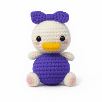 Handmade Crochet Duck Plush with Purple Bow – Cute Soft Toy for Girls & Toddlers | Kawaii Animal Amigurumi Gift