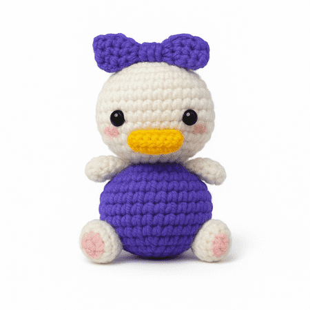Handmade Crochet Duck Plush with Purple Bow – Cute Soft Toy for Girls & Toddlers | Kawaii Animal Amigurumi Gift