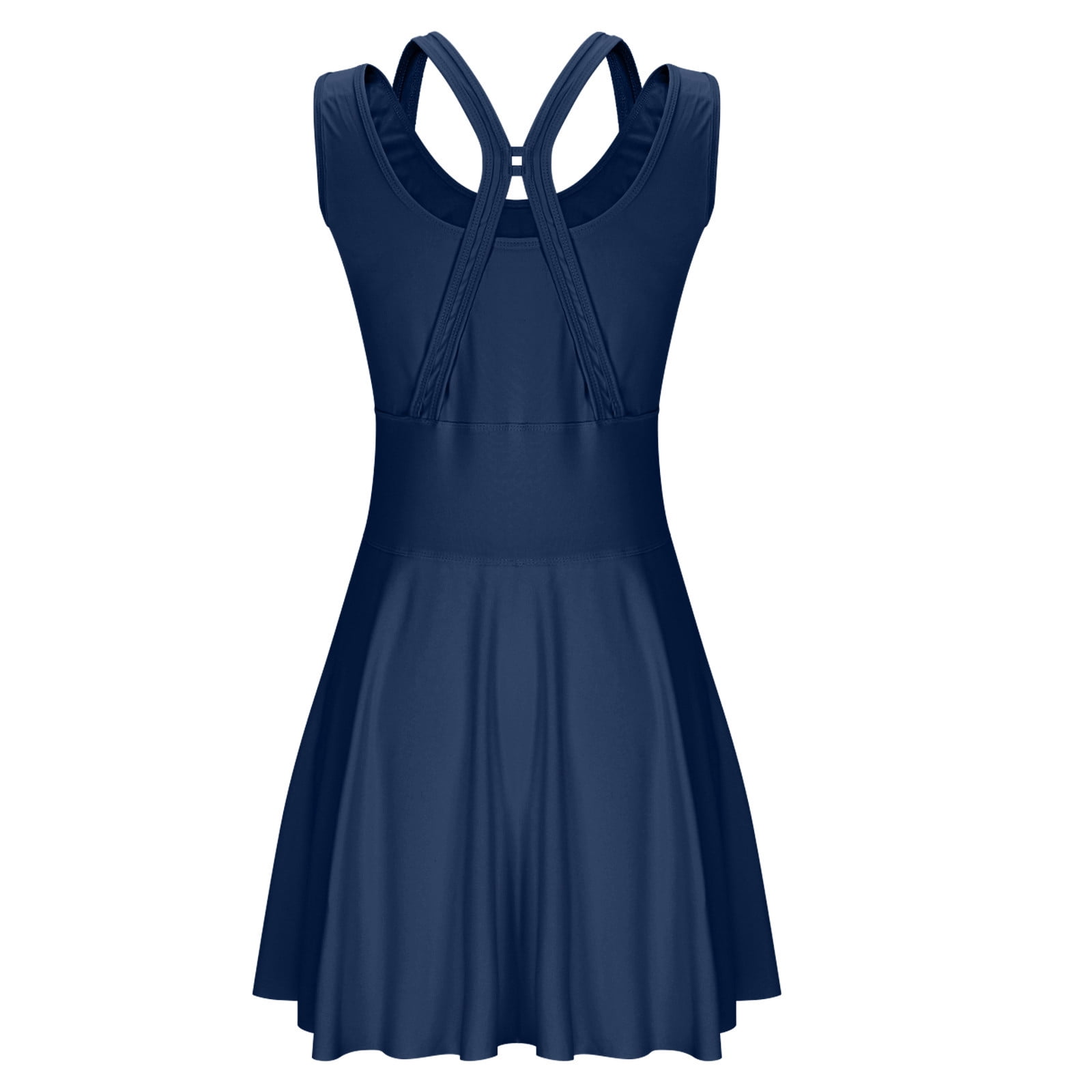 Zedker Tennis Dresses for Women Sleeveless 2-in-1 Athletic Golf Dress with Built-in Shorts Navy Plus L