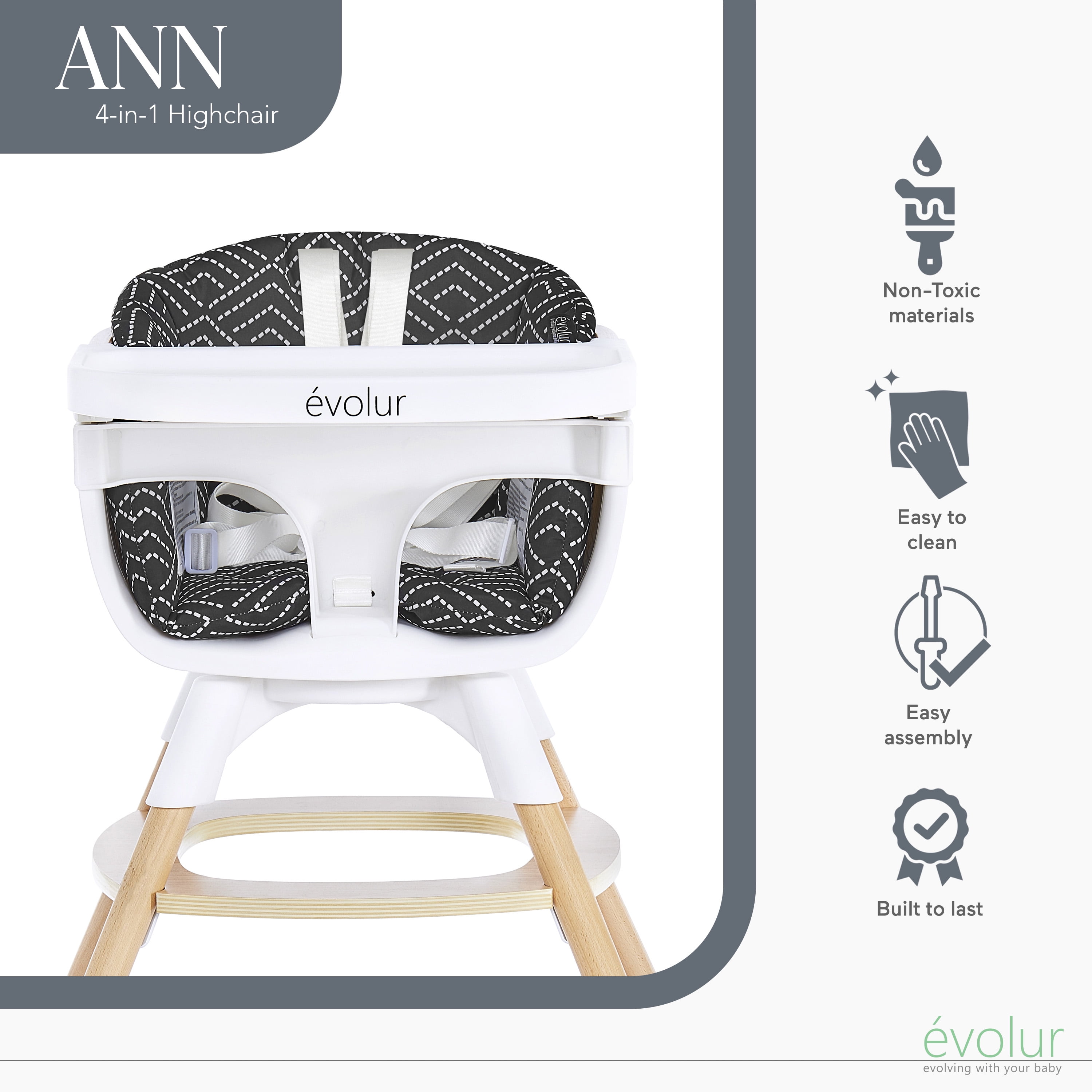 Evolur Ann Beechwood 4-in-1 Highchair