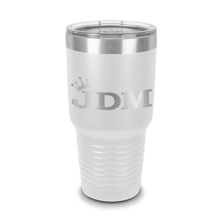 

JDM King Tumbler 30 oz - Laser Engraved w/ Clear Lid - Stainless Steel - Vacuum Insulated - Double Walled - Travel Mug - crown royalty - White