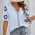 thumbnail image 7 of Women's Tops Casual Long Sleeve Shirt V Neck Solid Color Loose Outwear, 7 of 7