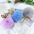 thumbnail image 2 of Mini Fox Fur Ball Keychain Handmade Fluffy Fur Pompom Ball Inlaid Rhinestone Lady Bag Accessories Car Key Ring Pendant heqiyong LED, 2 of 2