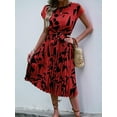 thumbnail image 5 of Musefolio Womens Summer Belted Waist Dress Geometric Print Cap Sleeve Fashion Pleated Skirt S-XL, 5 of 6