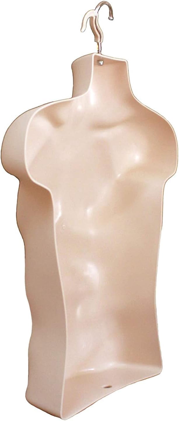 DisplayTown Flesh Male + Flesh Female Mannequin Injection Forms Half Rounded Waist Body Torso Dress Form with Only Hanging Hook, S-M Sizes