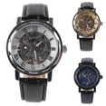 thumbnail image 3 of Ayyufe Classic Men's Faux Leather Skeleton Hand-Wind Mechanical Sports Army Wrist Watch, 3 of 7
