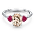thumbnail image 3 of Gem Stone King 925 Sterling Silver Peach Morganite and Red Ruby Engagement Ring for Women | 2.30 Cttw | Oval 9X7MM | Gemstone October Birthstone | Size 9, 3 of 6