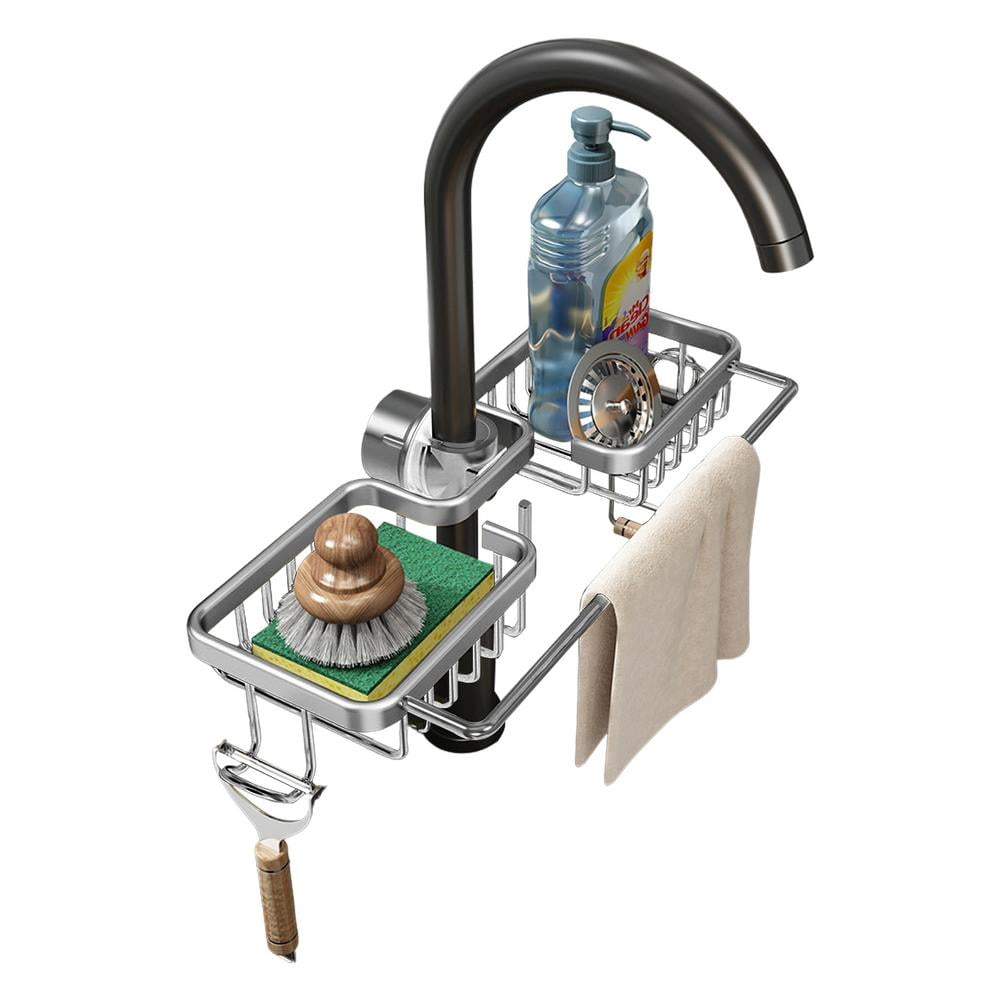 Fovolat Kitchen Sink Organizer Sink Storage Rack with Towel Bar & Hooks