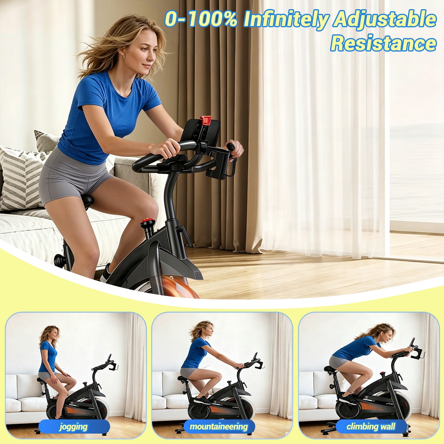 ROBORE Magnetic Indoor Cycling Bike, Adjustable Resistance, 300 lbs Capacity, Padded Comfort Seat for Home Use