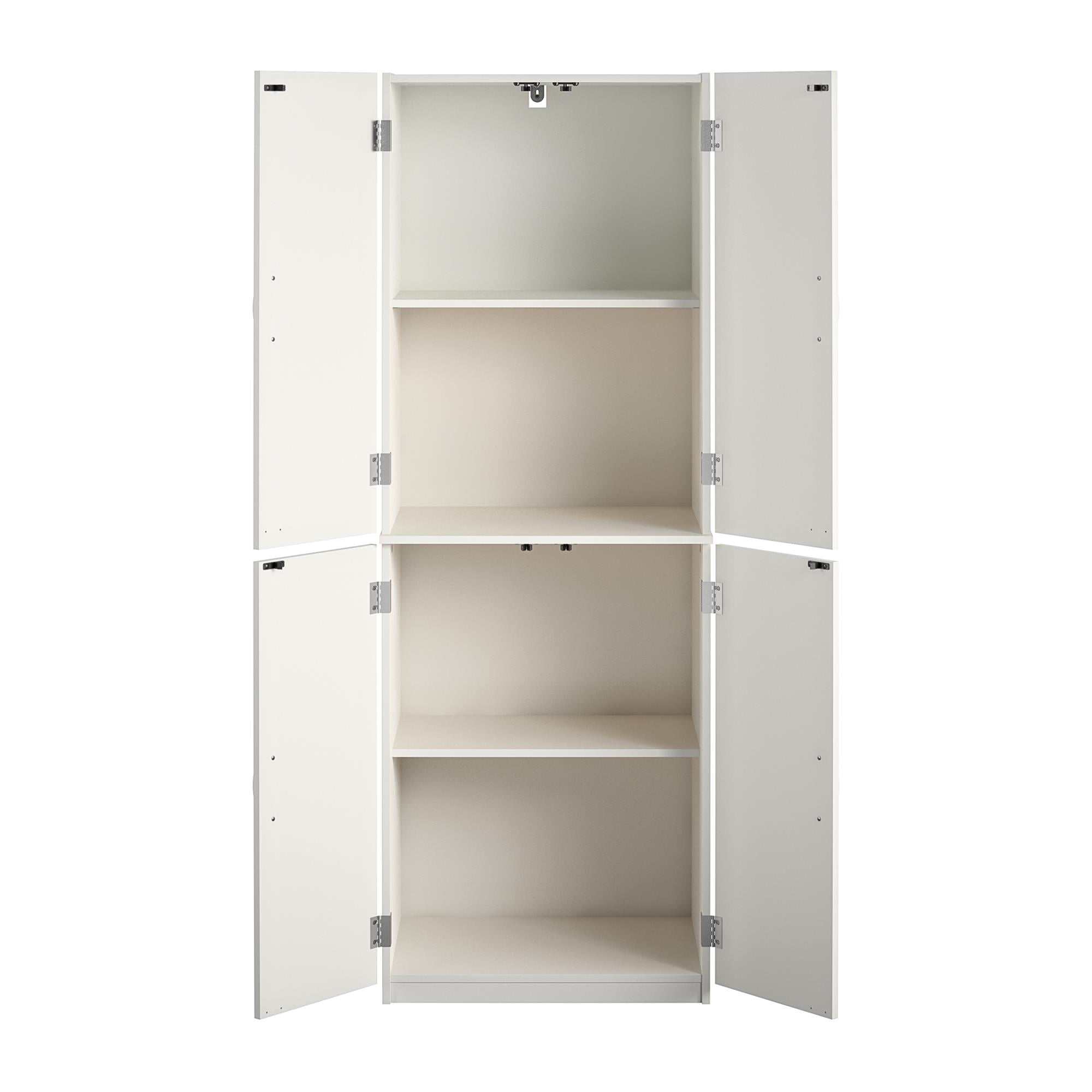 Ample Storage for Kitchen Accessories and Pantry Items Behind Four Doors Easy Assembly Spacious White Stipple Ergonomic Door Handles for Easy-Grip Access Storage Cabinet 