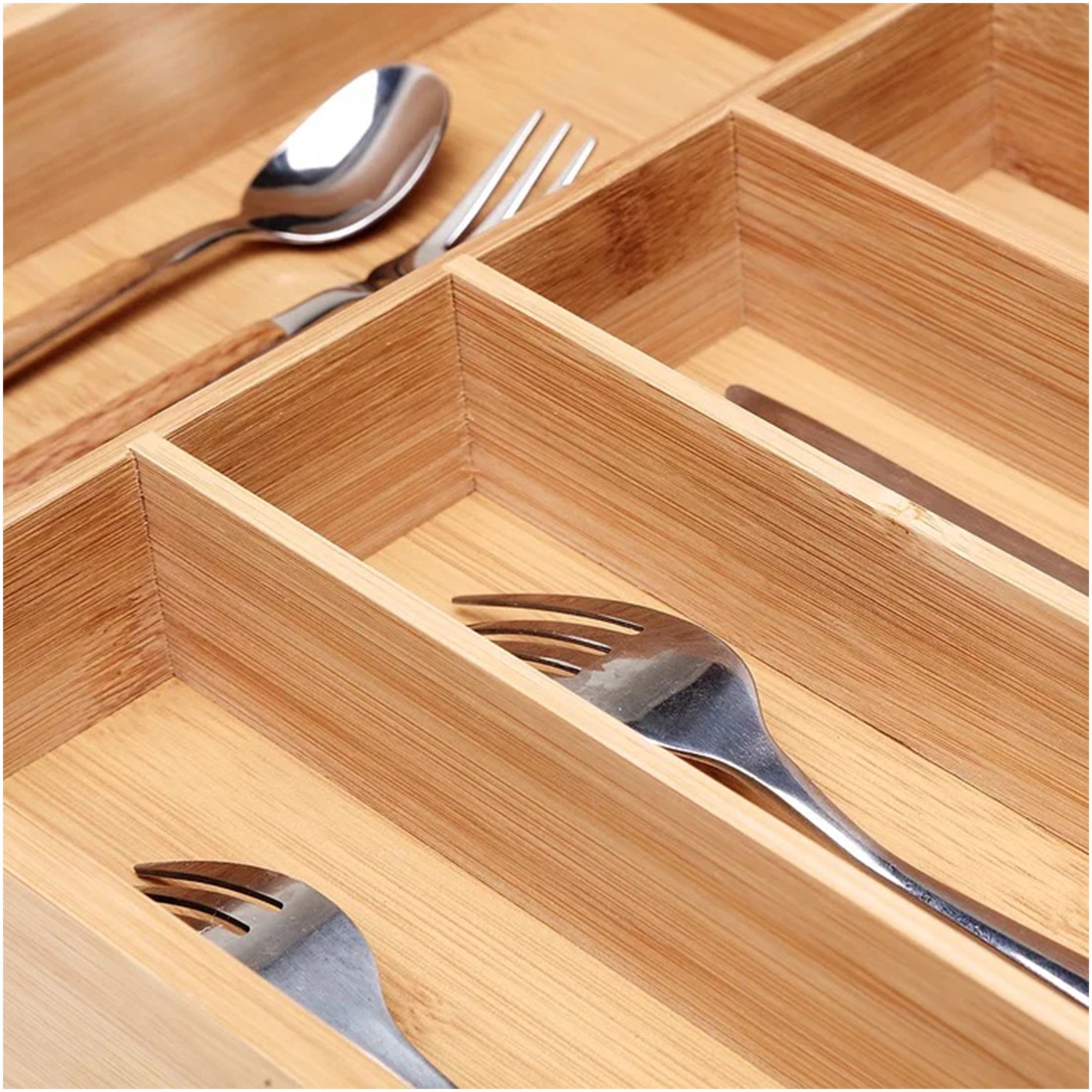 Bamboo Cutlery Tray Kitchen Utensil Silverware Flatware Drawer Organizer Dividers with 5 Compartment