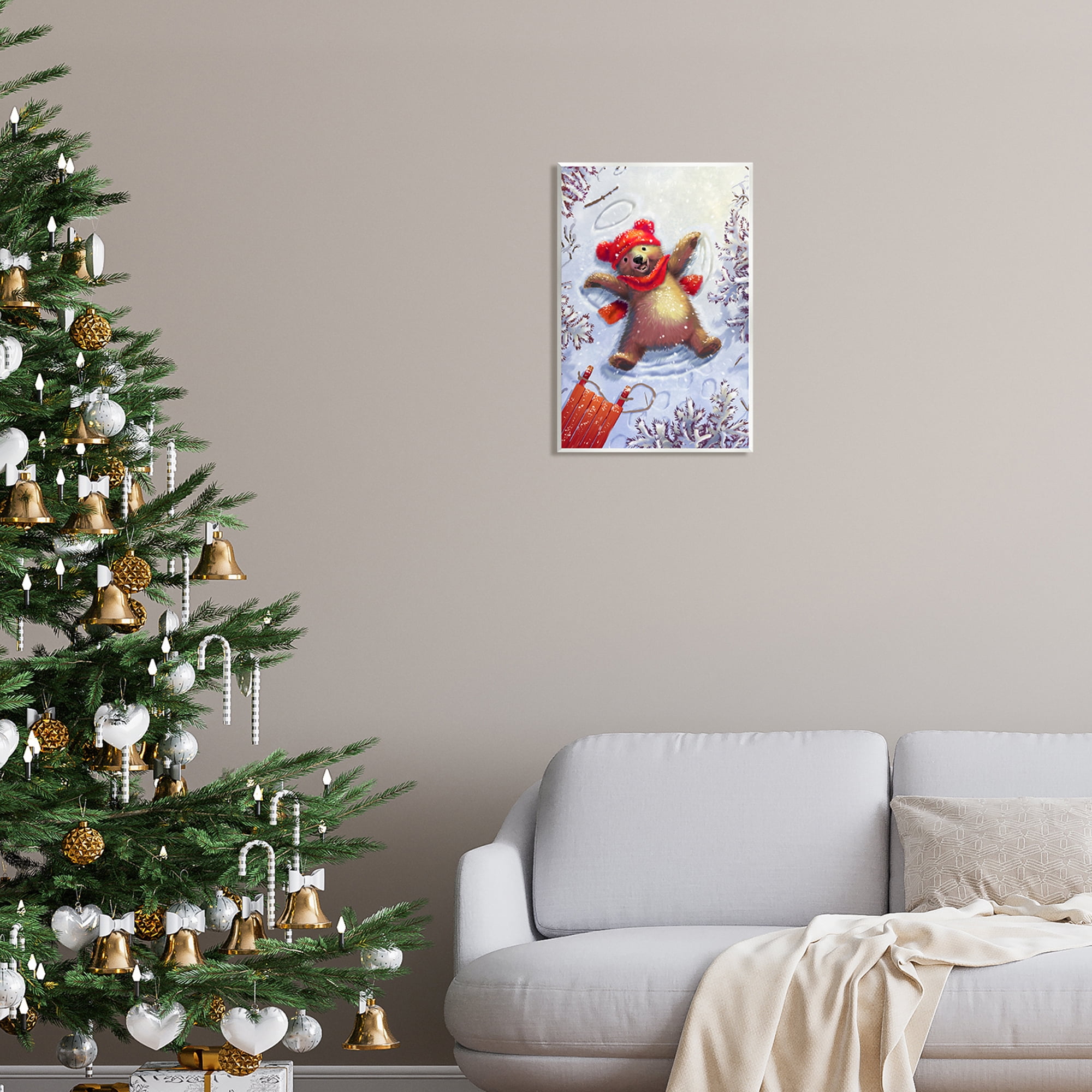 Stupell Industries Bear Cub Snow Angel Sled Holiday Painting Unframed Art Print Wall Art