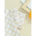 thumbnail image 5 of Toddler Baby Girls Summer Outfits Checkerboard Print Crew Neck Short Sleeve T-Shirts and Elastic Waist Flare Pants Set, 5 of 7