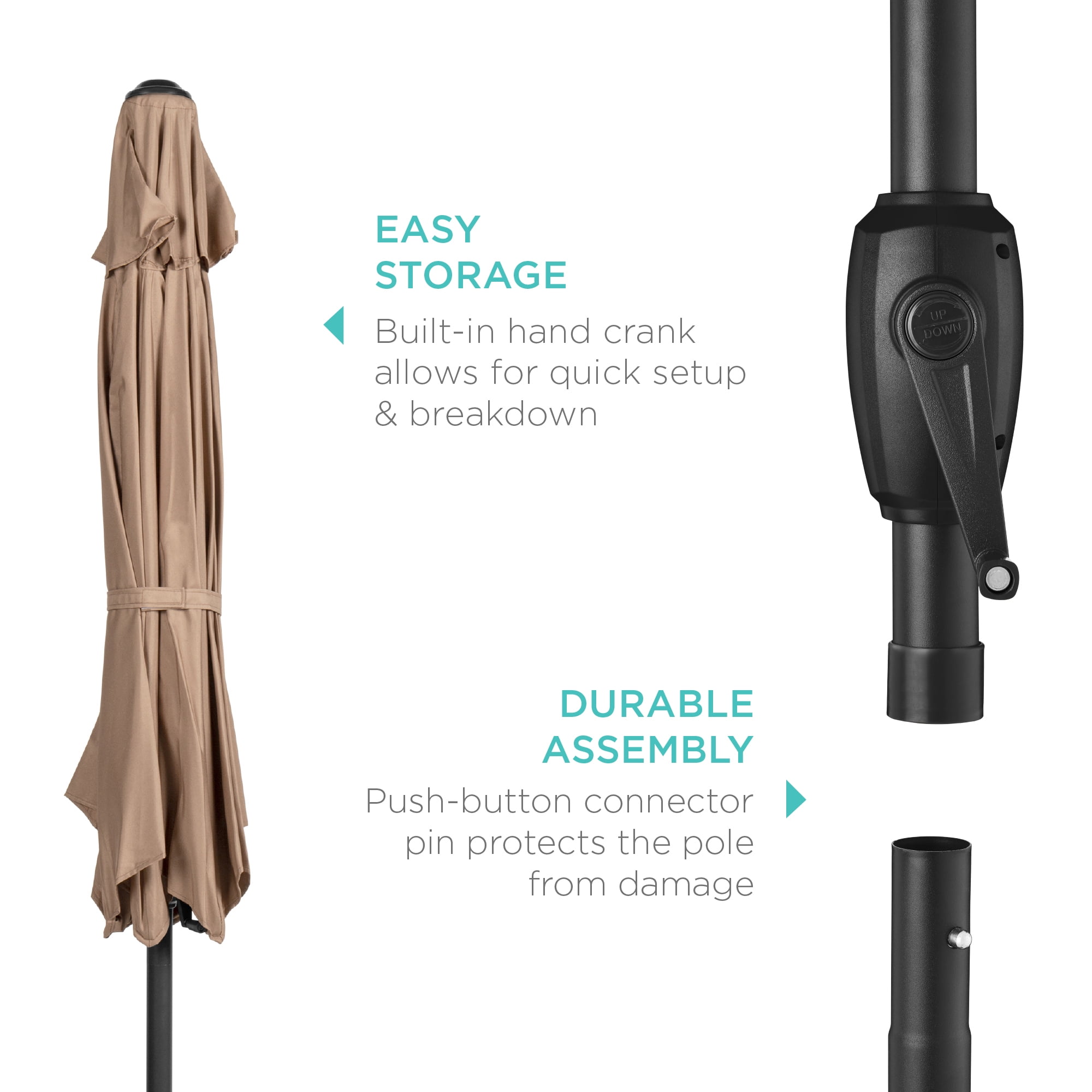 Best Choice Products 7.5ft Heavy-Duty Outdoor Market Patio Umbrella w/ Push Button Tilt, Easy Crank - Tan