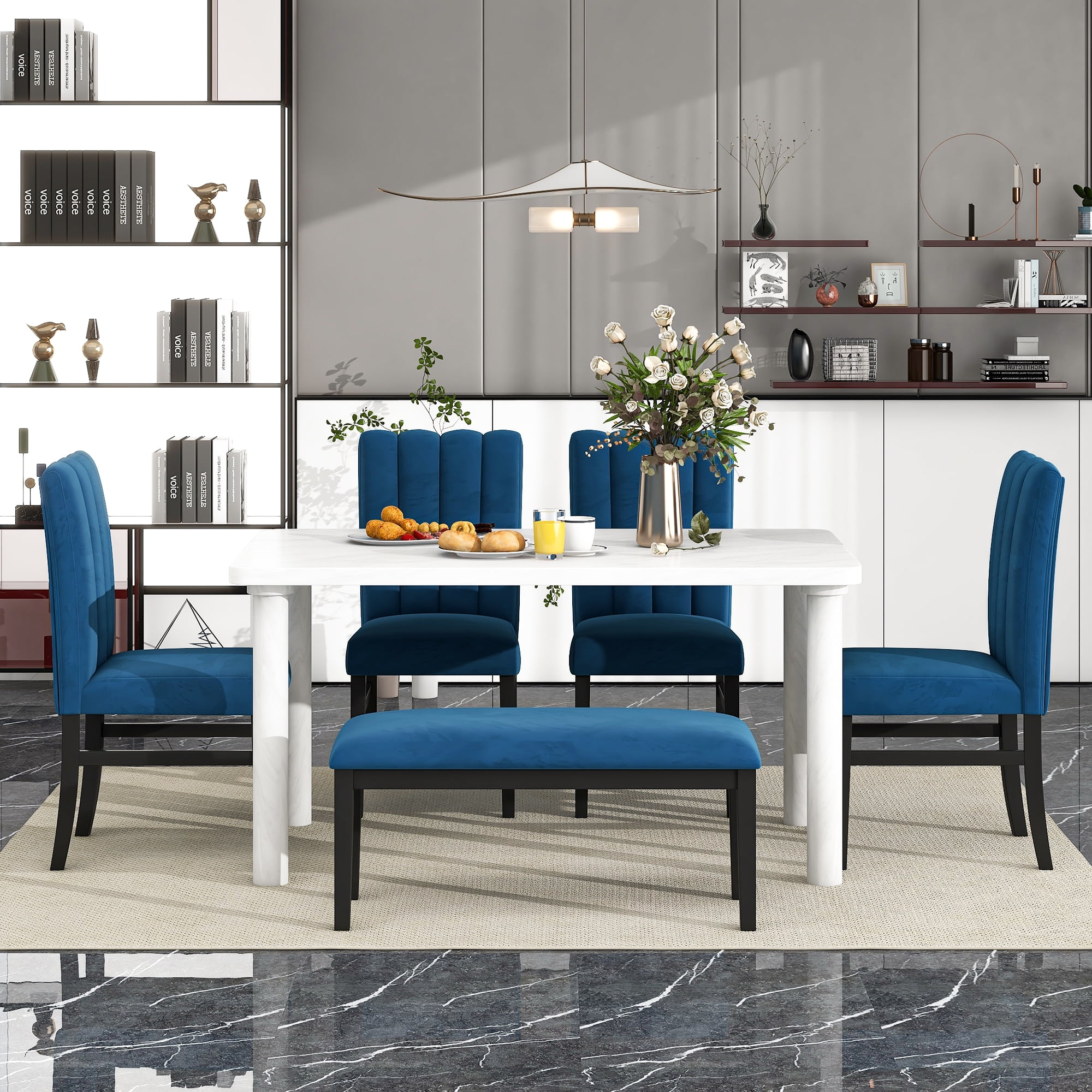 Dining Room Set for 6, WEPSEN 6 Piece Dining Room Set, Farmhouse Dining