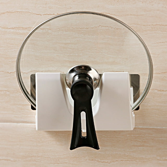 Estante para tapa de olla montado en la pared | Estante adhesivo no perforado | Diseño universal de plástico en forma de U para tapas de 8 a 12 pulgadas | Organizador de cocina que ahorra espacio |