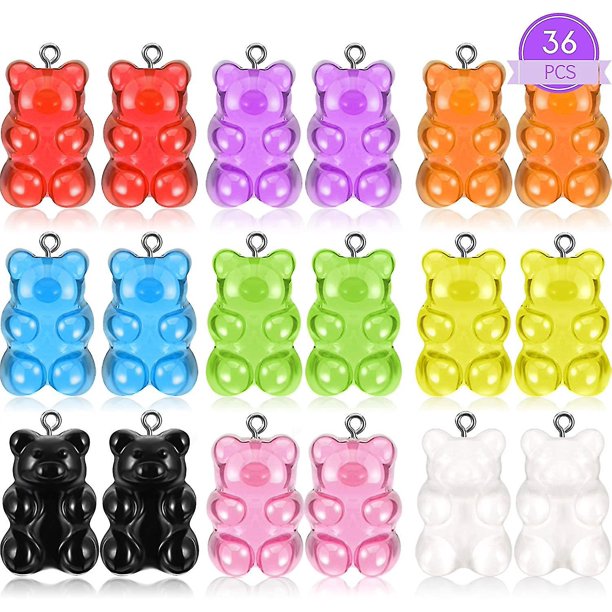 36 Uds. De dijes de osito de goma coloridos, colgantes, llaveros de oso de resina, accesorios