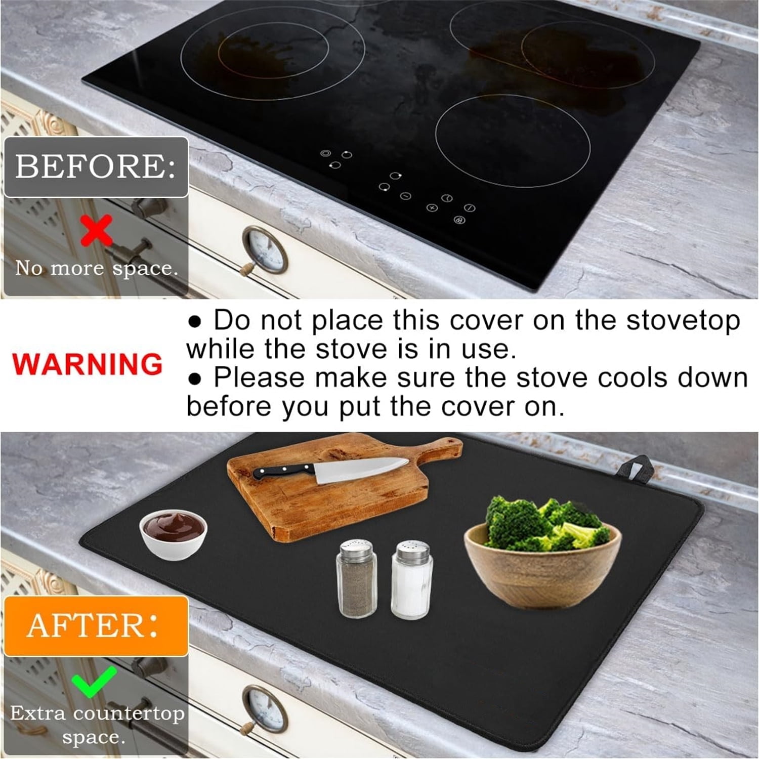 Topboutique Stove Top Cover,Fireproof Electric Stove Mat,Ceramic Glass Cooktop Protector Mat,Heat-Resistant Cooktop Cover Mat,Waterproof,Anti-Slip,Rubber Thick Induction Cooktop Protector,24''x21''