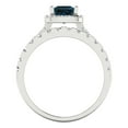 thumbnail image 4 of 2.01 ct Brilliant Princess Cut Natural London Blue Topaz 18K White Gold Halo Solitaire with Accents Engagement Bridal Wedding Ring Band Set size 5, 4 of 7