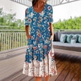 thumbnail image 3 of vigerkar Womens Casual Dress for Summer Short Sleeve Pleated Dress Loose Flowy Beach Dress with Pockets Flare Midi Sundress Blue, M, 3 of 3
