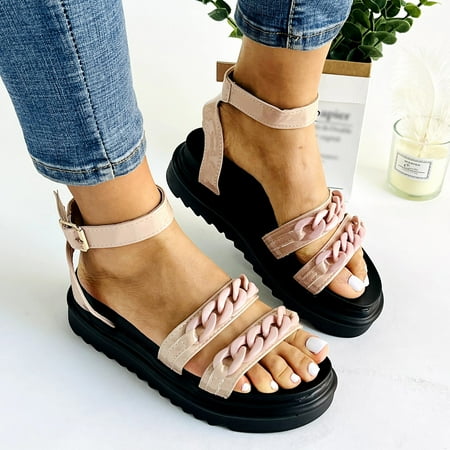 

Alueeu Women s sandals Women Sandal Open Toe Shoes Platform Strap Button Zip Shoes Women Sandals Button Sandals