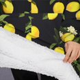 thumbnail image 3 of Oversized Wearable Blanket Hoodie,Yellow Lemon Fruit Flowers Black Pattern Sherpa Blanket Hoodie with Super Pockets,Super Warm Fuzzy Pullover for Women & Men, 3 of 6