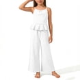 thumbnail image 2 of FRSASU Girls 2 Piece Sets Sleeveless Ruffled Hem Pleated Tops and Wide Leg Pants Summer Outfit Clothes for 4-15 Years White, 2 of 8