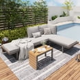 thumbnail image 2 of AECOJOY Outdoor Patio Furniture Sets,Metal Convertible Daybed With Coffee Table,5 Pieces Outdoor Sectional Conversation Sofa Couch,Grey, 2 of 9