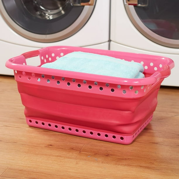 The Lakeside Collection Large Collapsible Laundry Baskets, Pink