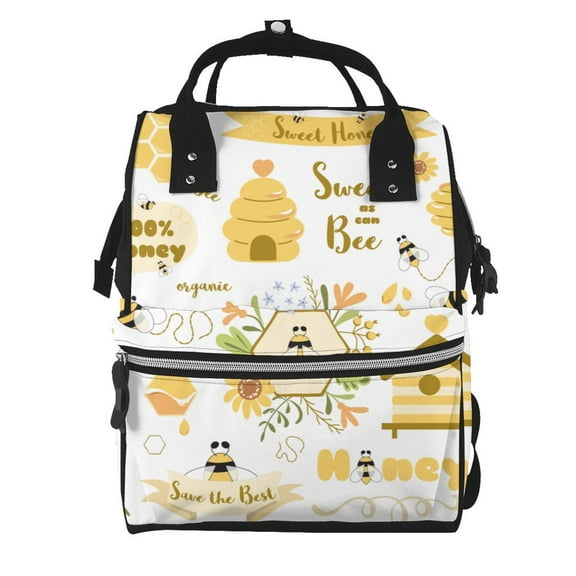 Ratiio Farm Bee Cute Honey Mummy Backpack - Waterproof Twill Canvas, Large Capacity Diaper Bag with Multiple Pockets and Adjustable Straps