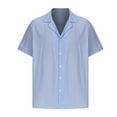 thumbnail image 4 of WREESH Men's Beach Fashion Short Sleeve Button Down Shirt with Cuban Neck and Striped Pattern Blue, 4 of 6