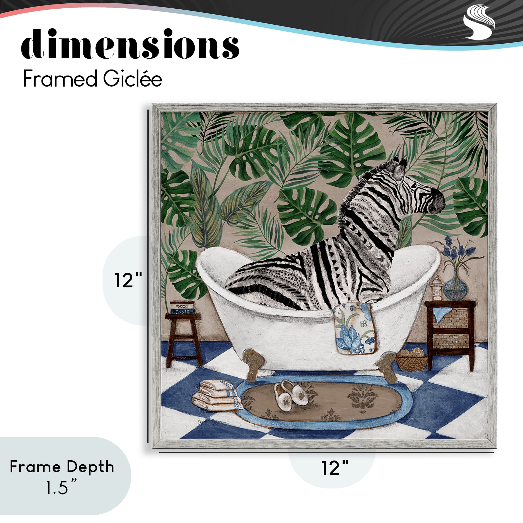 Stupell Industries Zebra in Tropical Bathtub Gray Framed Giclee Art, design by Janet Tava