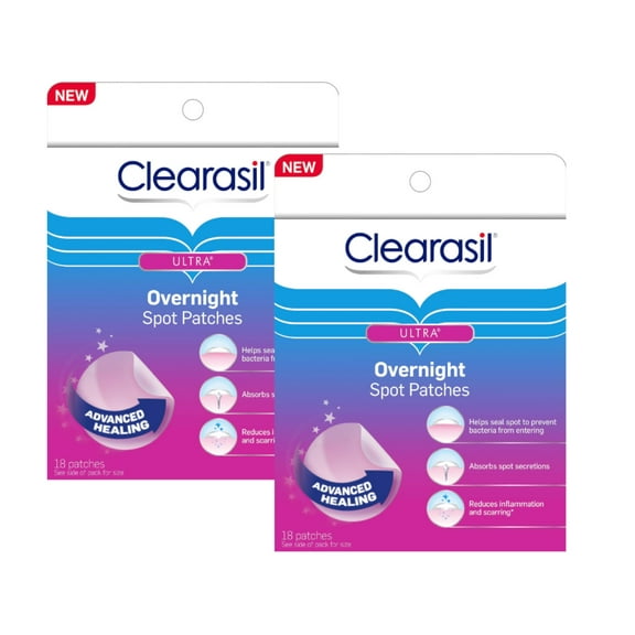 Clearasil Ultra Overnight Spot Patches For Seals Out Bacteria, 18 Ea, 2 Pack