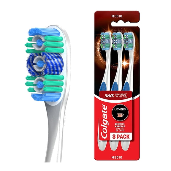 Cepillo Dental Colgate 360° Luminous White Lovers Copas Blanqueadoras 3 Pzas