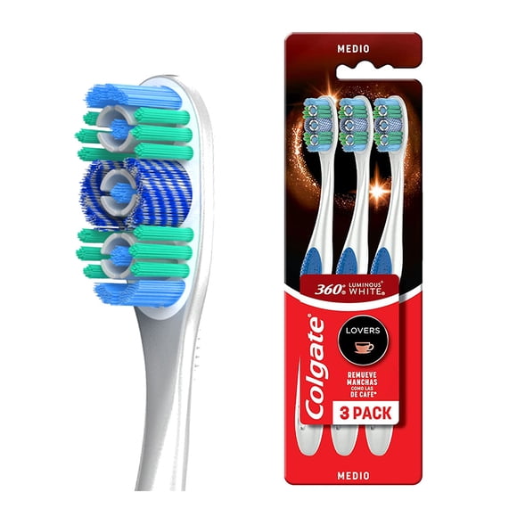 Cepillo Dental Colgate 360° Luminous White Lovers Copas Blanqueadoras 3 Pzas