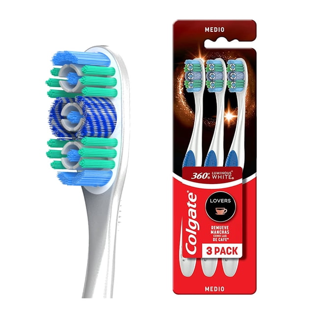 Cepillo Dental Colgate 360° Luminous White Lovers Copas Blanqueadoras 3 Pzas