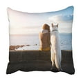 thumbnail image 1 of ABPHQTO Chica joven inconformista con su perro en una playa Funda de almohada Throw Pillow Cover Case 40x40 cm, 1 of 2